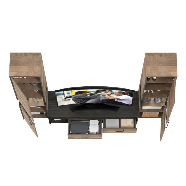 Два шкафа-пенала с подсветкой и тумба под ТВ Трувор № 18 цвет дуб гранж песочный/интра