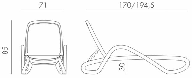 Шезлонг-лежак пластиковый Alfa белый, синий 1700-1945х710х850 мм