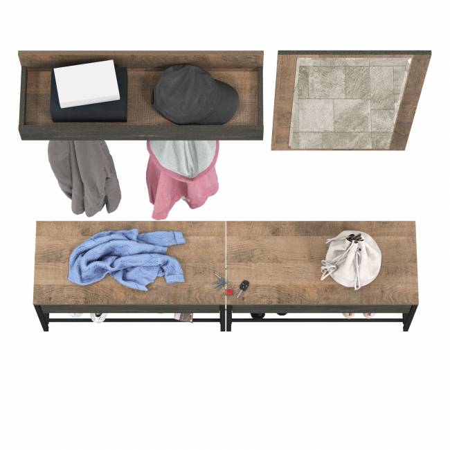 Две обувницы с сиденьем с зеркалом и вешалкой Трувор цвет дуб гранж песочный/интра