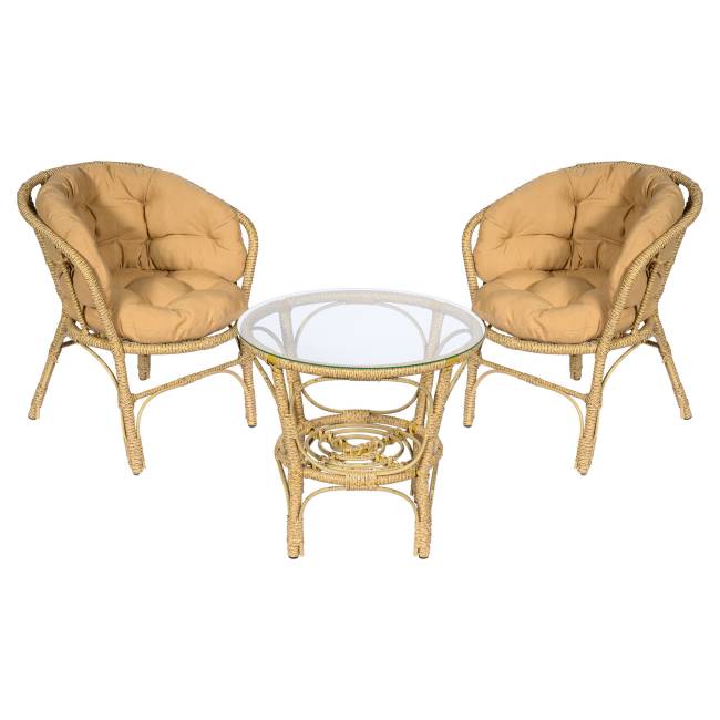 Комплект кофейный из искусственного ротанга Багама 2+1, светло-коричневый