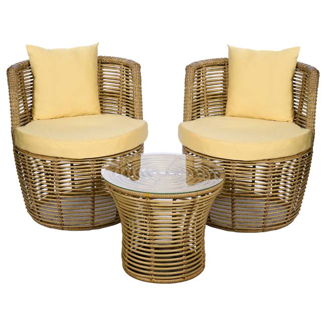 Комплект кофейный из искусственного ротанга ВАЗА, светло-коричневый Комплект кофейный из искусственного ротанга ВАЗА, светло-коричневый