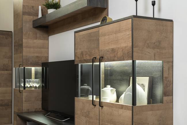 Мебель для гостиной в стиле лофт с подсветкой Трувор № 26 цвет дуб гранж песочный/интра