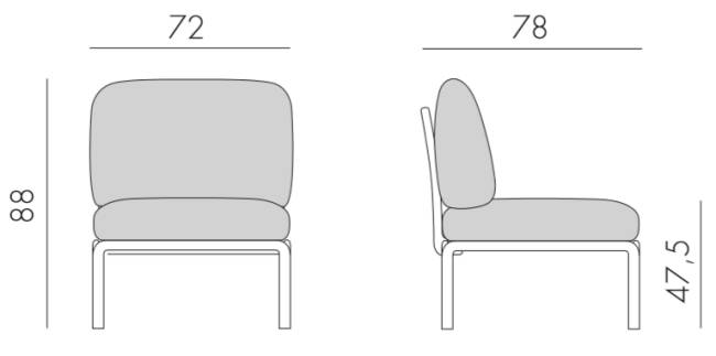 Модуль центральный пластиковый с подушками Komodo Elemento Centrale агава, авокадо 720х780х880 мм