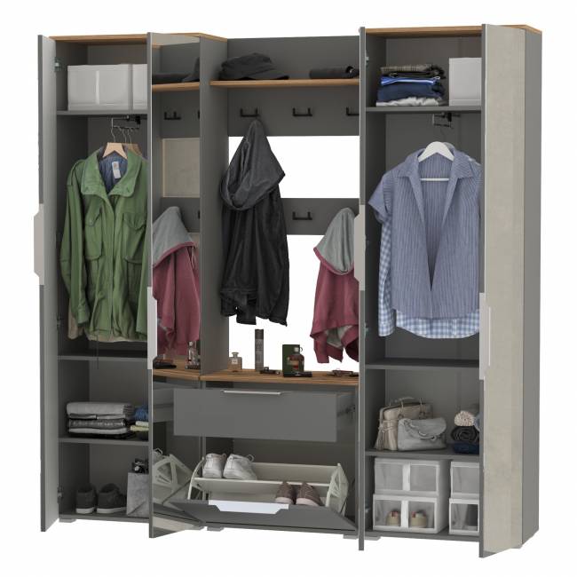 Большая прихожая Октава № 27 цвет серый графит/дуб крафт золотой