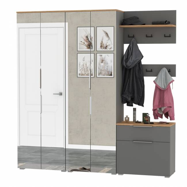 Большая прихожая Октава № 27 цвет серый графит/дуб крафт золотой