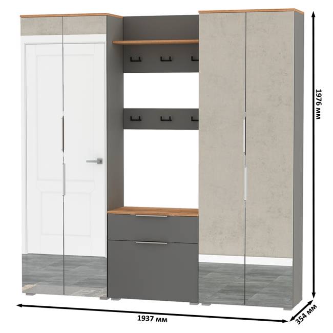 Большая прихожая Октава № 27 цвет серый графит/дуб крафт золотой