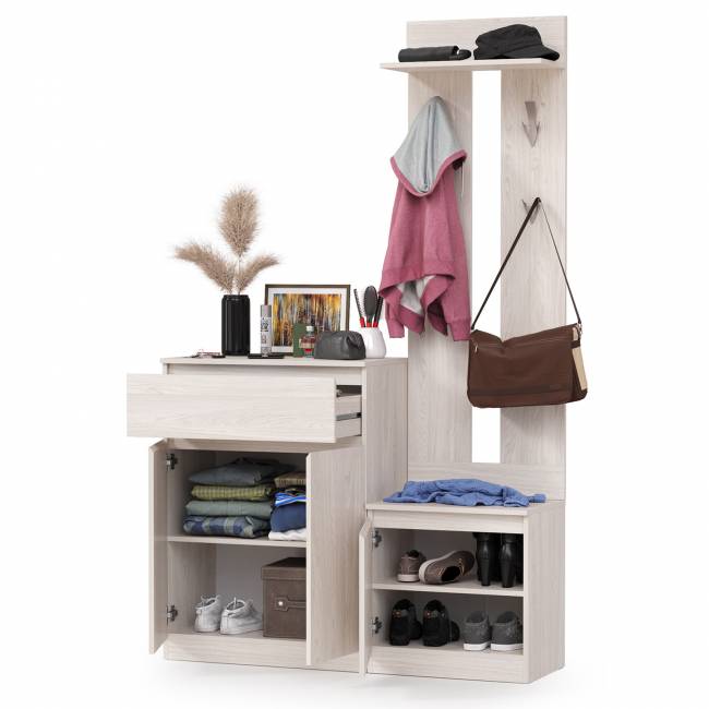 Тумба с вешалкой для верхней одежды и тумба-комод Ника цвет ясень анкор светлый
