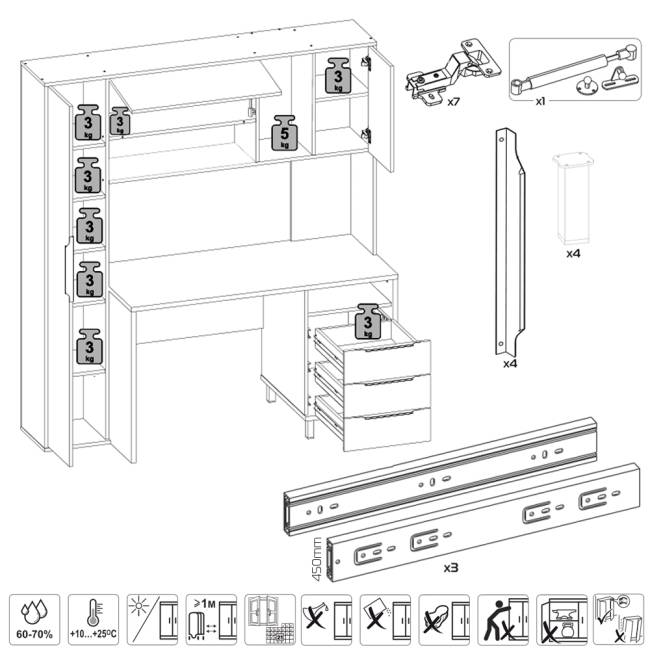 Стол рабочий Комфорт 12.95N цвет тёмно-серый/белый премиум