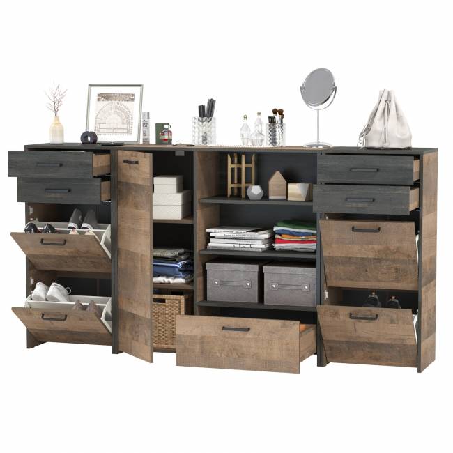 Две высоких тумбы для обуви и тумба-комод Трувор цвет дуб гранж песочный/интра