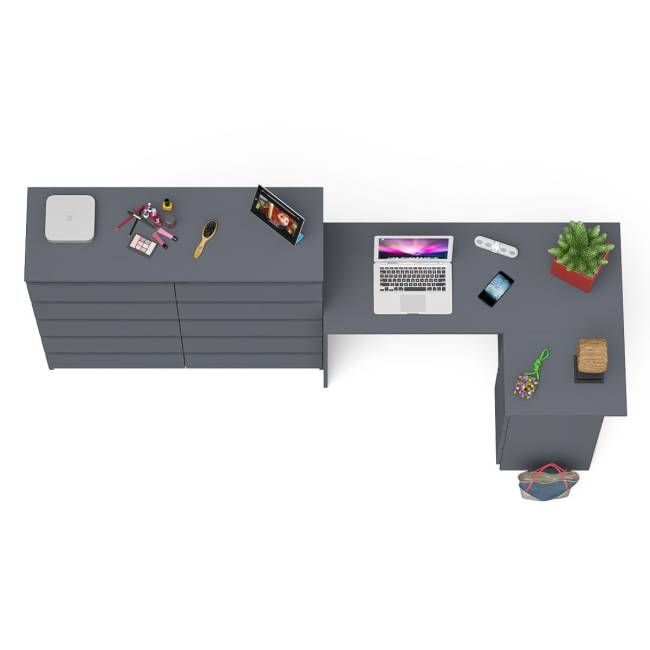 Стол компьютерный МС-16 с тумбой справа и высокий комод на 10-ть ящиков Мори цвет графит