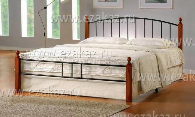 Кровать AT-915 дерево гевея/металл, 160*200 см (Queen bed), красный дуб/черный дуб темный дерево гевея/металл