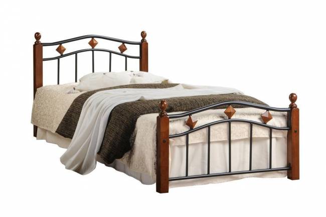 Кровать AT-126 дерево гевея/металл, 90*200 см (Single bed), красный дуб/черный красный дуб/черный дерево гевея/металл