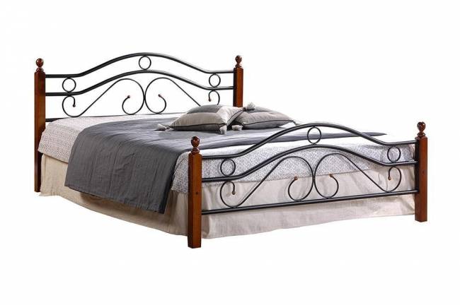Кровать AT-803 дерево гевея/металл, 120*200 см (middle bed), красный дуб/черный красный дуб/черный дерево гевея/металл