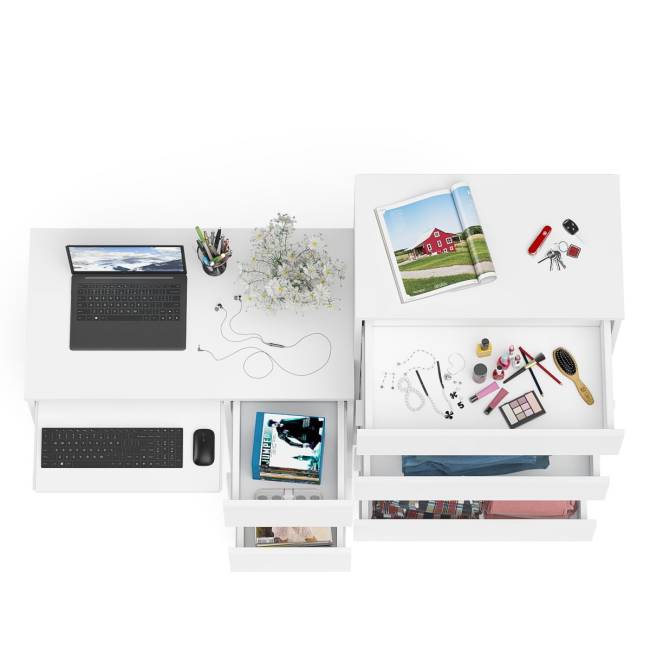 Высокий комод Мори на 700 5 ящиков и компьютерный стол Мори МС-6 тумба справа цвет белый Высокий комод Мори на 700 5 ящиков и компьютерный стол Мори МС-6 тумба справа цвет белый