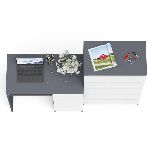 Высокий комод Мори на 700 5 ящиков и компьютерный стол Мори МС-6 тумба справа цвет графит/белый Высокий комод Мори на 700 5 ящиков и компьютерный стол Мори МС-6 тумба справа цвет графит/белый