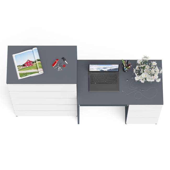 Высокий комод Мори на 700 5 ящиков и компьютерный стол Мори МС-6 тумба справа цвет графит/белый Высокий комод Мори на 700 5 ящиков и компьютерный стол Мори МС-6 тумба справа цвет графит/белый