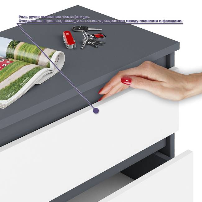Высокий комод Мори на 700 5 ящиков и компьютерный стол Мори МС-6 тумба справа цвет графит/белый Высокий комод Мори на 700 5 ящиков и компьютерный стол Мори МС-6 тумба справа цвет графит/белый