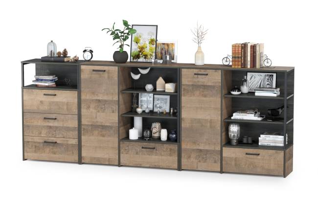 Два комода с ящиком и дверкой и комод с тремя ящиками Трувор цвет дуб гранж песочный/интра