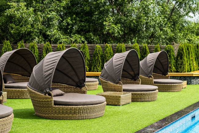 "Стильяно" плетеная кровать круглая, цвет соломенный