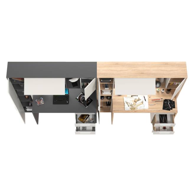 Два компьютерных стола с пеналом и тумбой Комфорт 12.95N цвет дуб сонома/белый/тёмно-серый/белый премиум