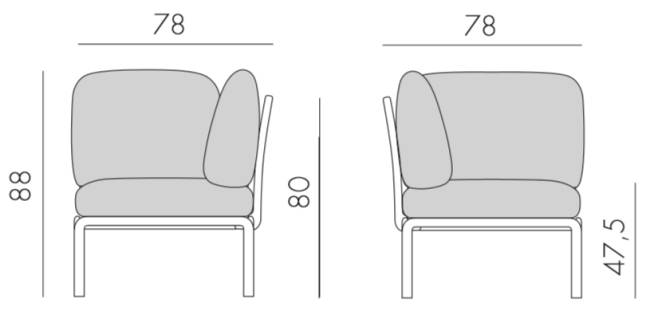 Модуль угловой пластиковый с подушками Komodo Elemento Angolo тортора, розовый 720х780х880 мм