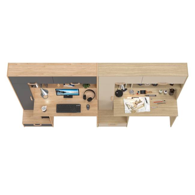 Два стола компьютерных с надстройкой Лайт 03.243Н цвет гикори рокфорд натуральный/тёмно-серый/плэйн/сатин Два стола компьютерных с надстройкой Лайт 03.243Н цвет гикори рокфорд натуральный/тёмно-серый/плэйн/сатин