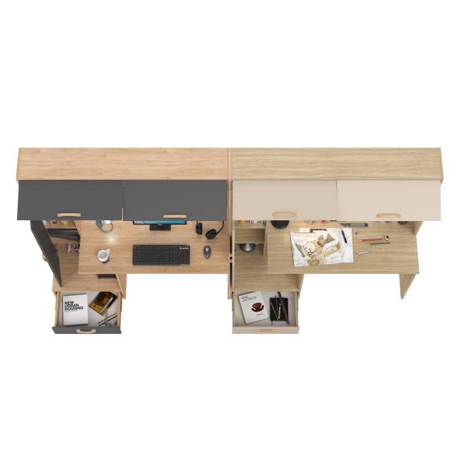 Два стола компьютерных с надстройкой Лайт 03.243Н цвет гикори рокфорд натуральный/тёмно-серый/плэйн/сатин Два стола компьютерных с надстройкой Лайт 03.243Н цвет гикори рокфорд натуральный/тёмно-серый/плэйн/сатин