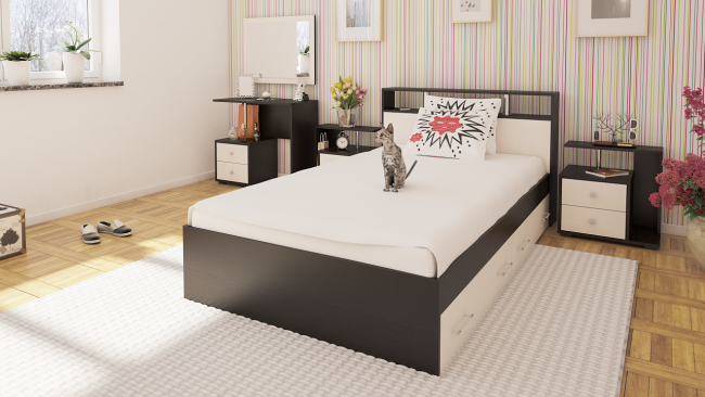 Кровать с ящиками Камелия 1200 цвет венге/дуб лоредо