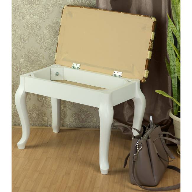 Банкетка Ретро с ящиком белый, ткань полоса коричн.