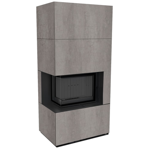 Каминокомплект Kratki PRO FLOKI NATURALI PIETRA DI SAVOIA GRIGIA BOCCIARDATA, угловое стекло слева