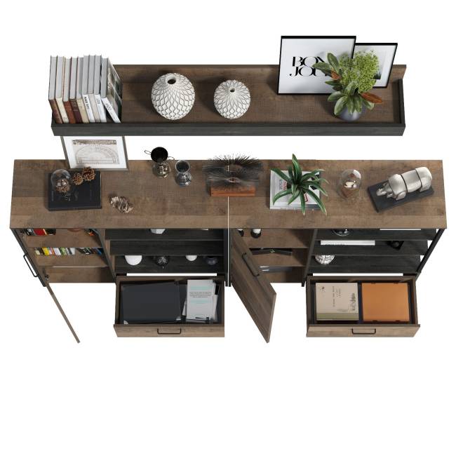 Два комода с дверками и ящиками и навесная полка Трувор цвет дуб гранж песочный/интра