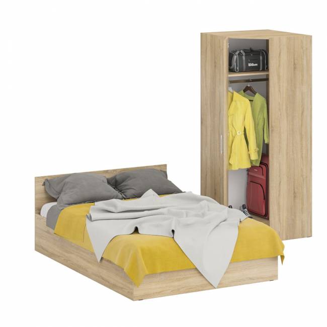 Кровать двуспальная 1400 с угловым шкафом Стандарт цвет дуб сонома Кровать двуспальная 1400 с угловым шкафом Стандарт цвет дуб сонома