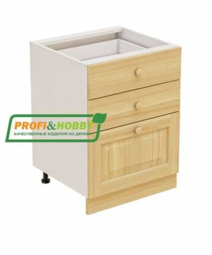Тумба 3 ящика 600х530х720 + фасад сосна бесцветный лак