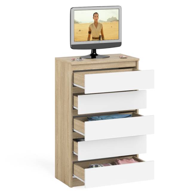 Узкий комод пять ящиков Мори МК700.5 цвет дуб сонома/белый