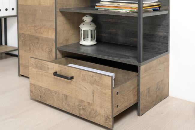 Два комода с дверкой и ящиком с навесной полкой и комодом с тремя ящиками Трувор цвет дуб гранж песочный/интра