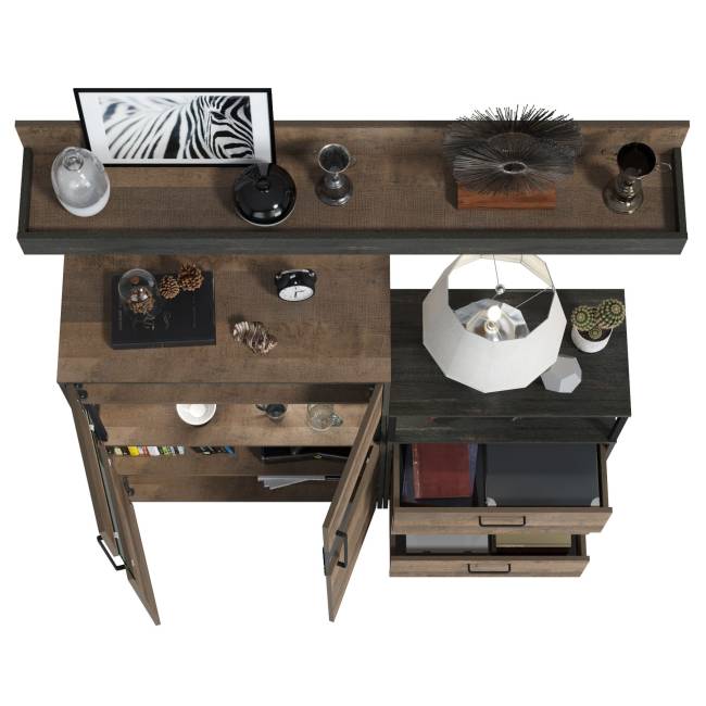 Комод с витриной и подсветкой и комод с ящиками Трувор цвет дуб гранж песочный/интра