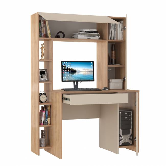 Компьютерный стол с системой хранения Комфорт 12.71 цвет гикори рокфорд натуральный/сатин