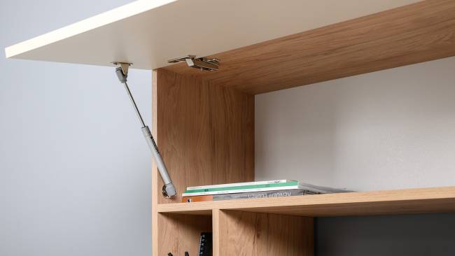 Компьютерный стол с системой хранения Комфорт 12.71 цвет гикори рокфорд натуральный/сатин