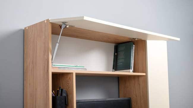 Компьютерный стол с системой хранения Комфорт 12.71 цвет гикори рокфорд натуральный/сатин