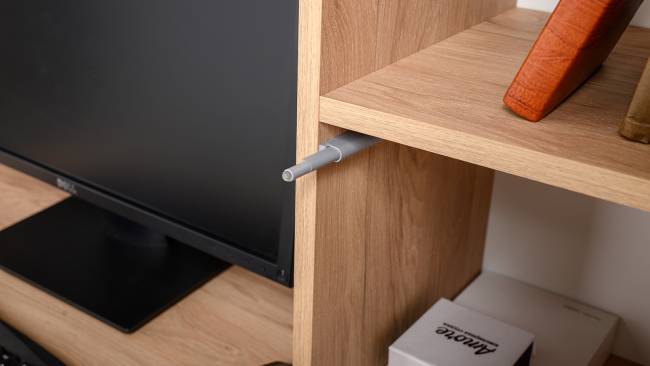 Компьютерный стол с системой хранения Комфорт 12.71 цвет гикори рокфорд натуральный/сатин