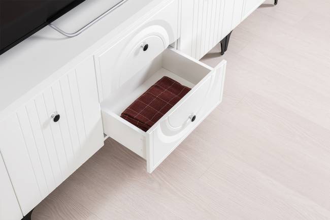 Две тумбы под аппаратуру и сервант Валенсия цвет белый шагрень