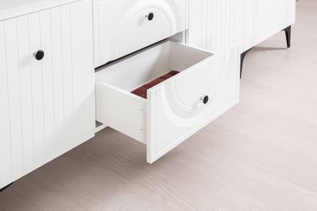 Две тумбы под аппаратуру и сервант Валенсия цвет белый шагрень