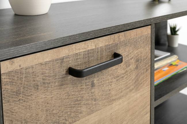 Комод-тумба в прихожую с навесной полкой и двумя обувницами с ящиками Трувор цвет дуб гранж песочный/интра Комод-тумба в прихожую с навесной полкой и двумя обувницами с ящиками Трувор цвет дуб гранж песочный/интра