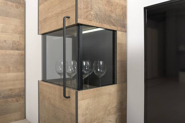 Два шкафа-пенала с витриной с подсветкой Трувор цвет дуб гранж песочный/интра